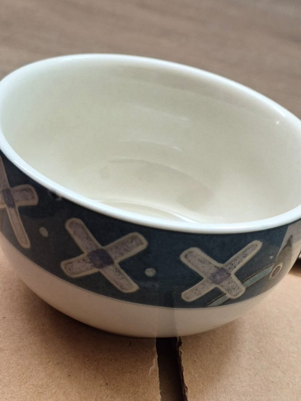 8 Ceramic soup Bowl with Blue Decorative Band